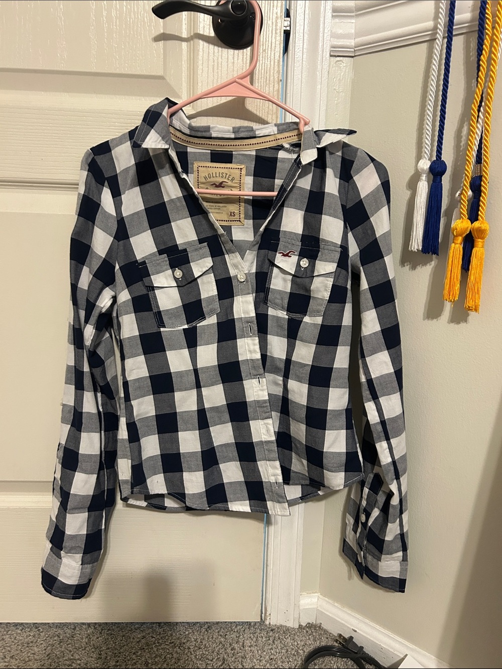 Hollister Navy and White Plaid Button-Down Shirt